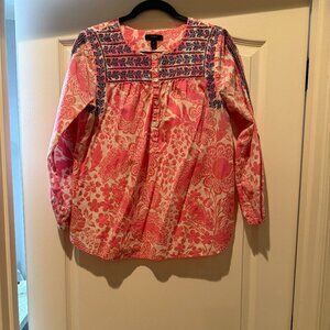 JCrew | Floral Print Embroidered 3/4 Sleeve Tunic | Pink/Blue | Size: 10